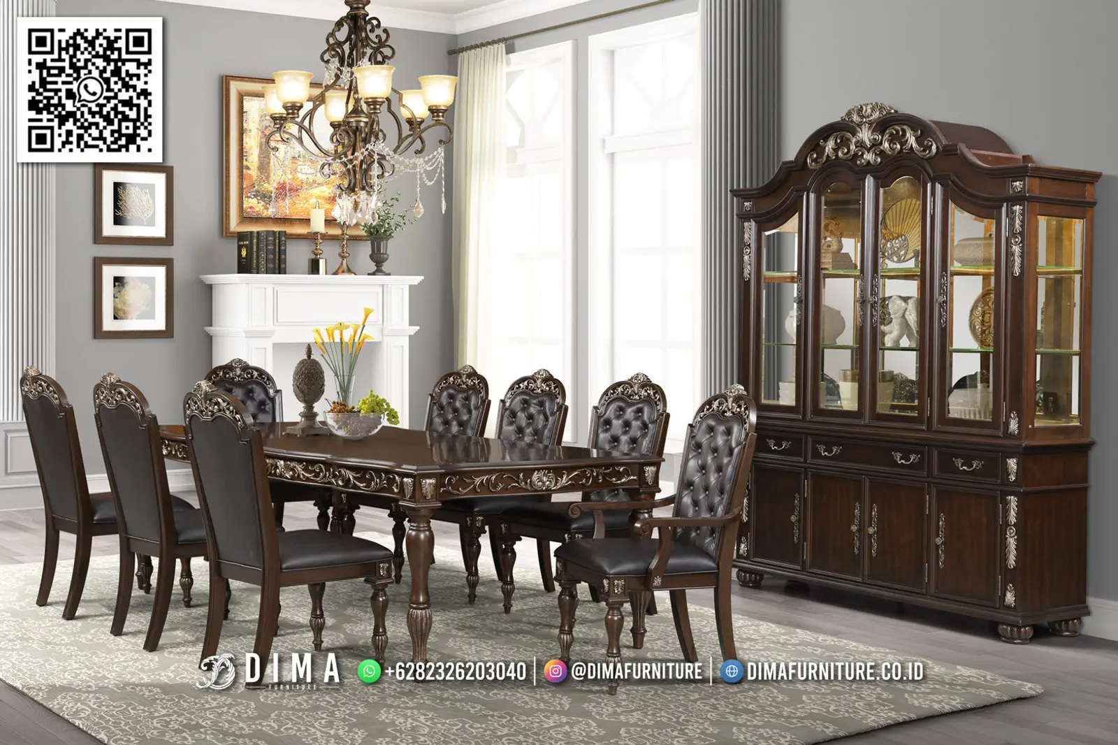 Meja Makan Jati Mewah Jepara Crown Signature 57TTJ