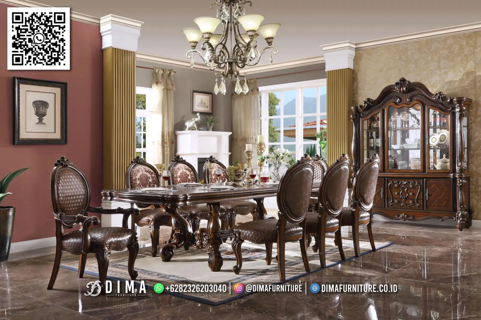 Set Meja Makan Jati Premium Luxury Royal Edition 58TTJ