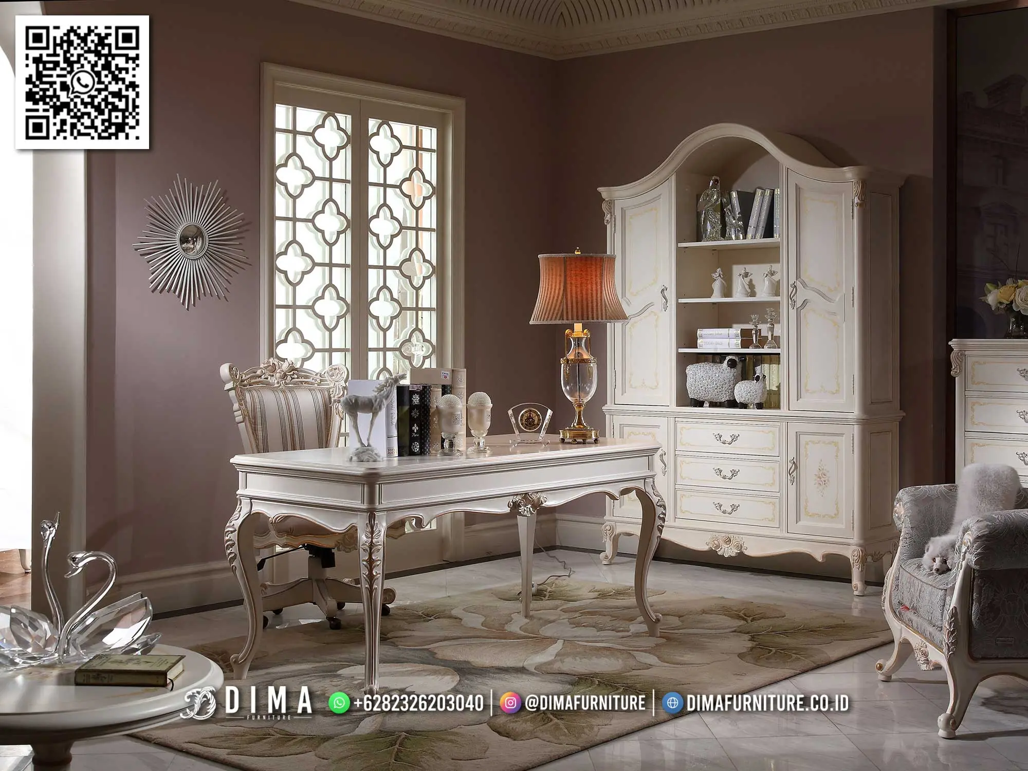 Meja Direktur Putih Mewah Jepara Elegant Design 113TTJ