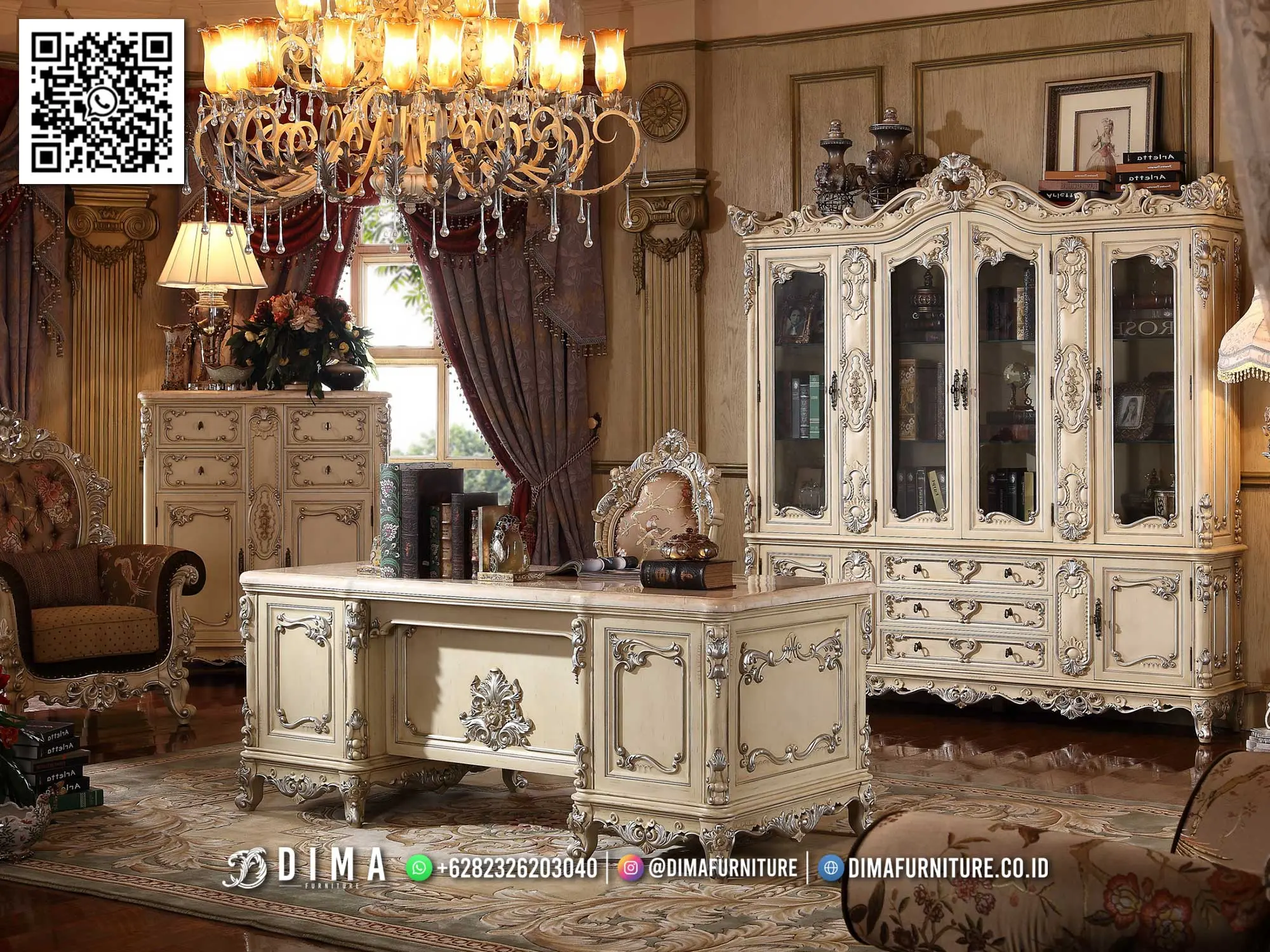 Meja Direktur Ukiran Jepara Luxury Gold Antique Style 114TTJ