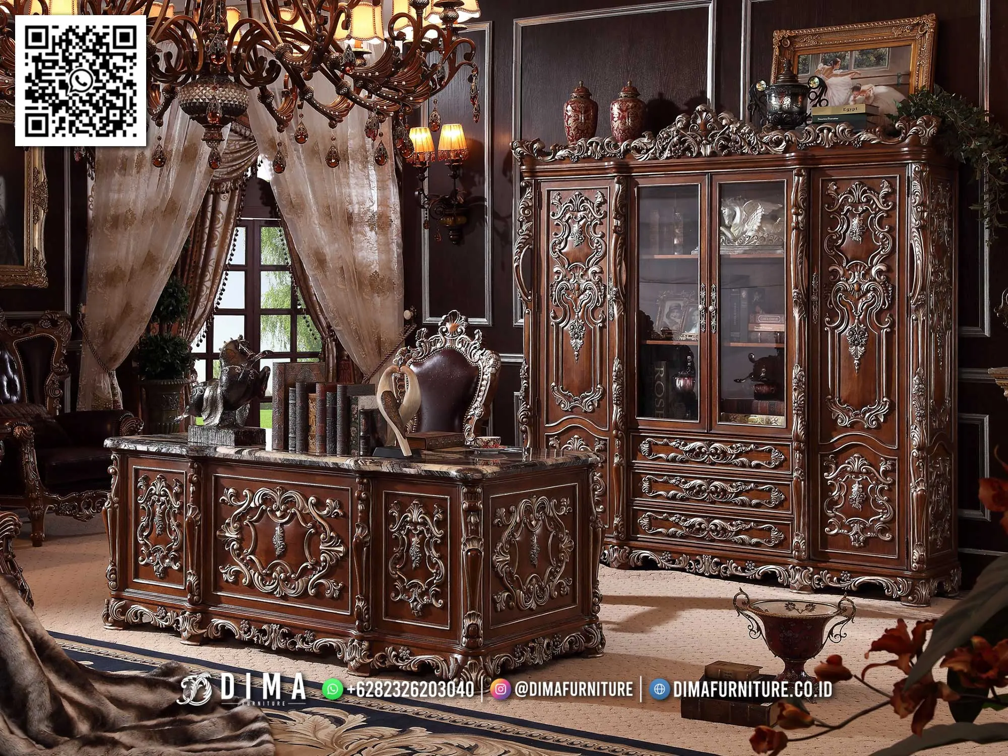 Meja Kantor Direktur Elegan Ukiran Jepara Premium 115TTJ
