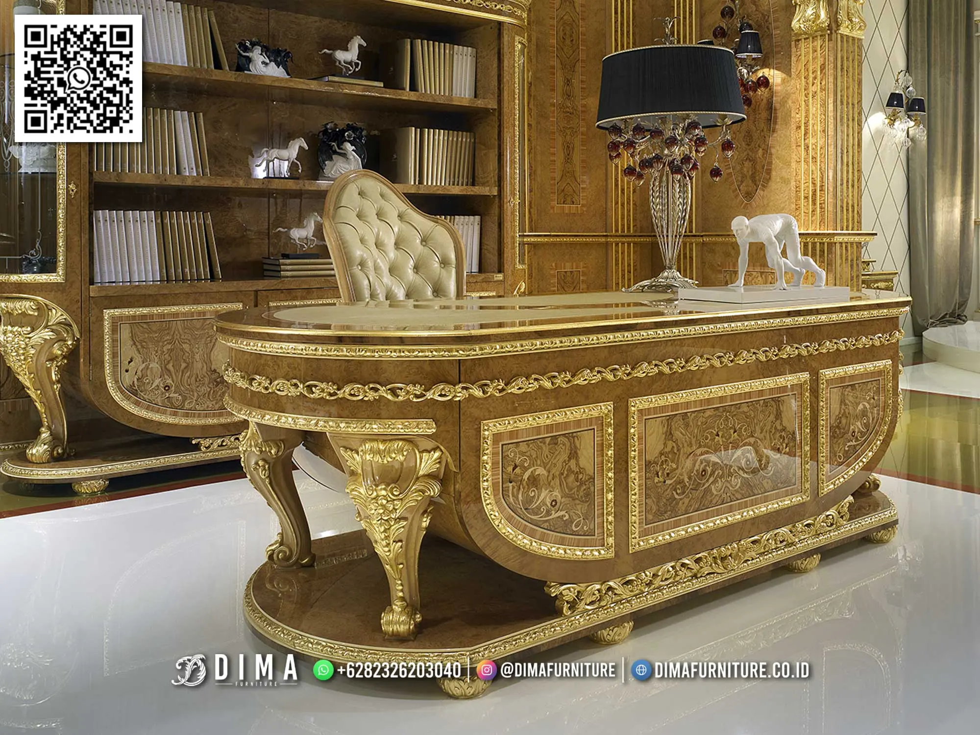 Meja Kantor Direktur Jepara Mewah Gold Classic Design 112TTJ