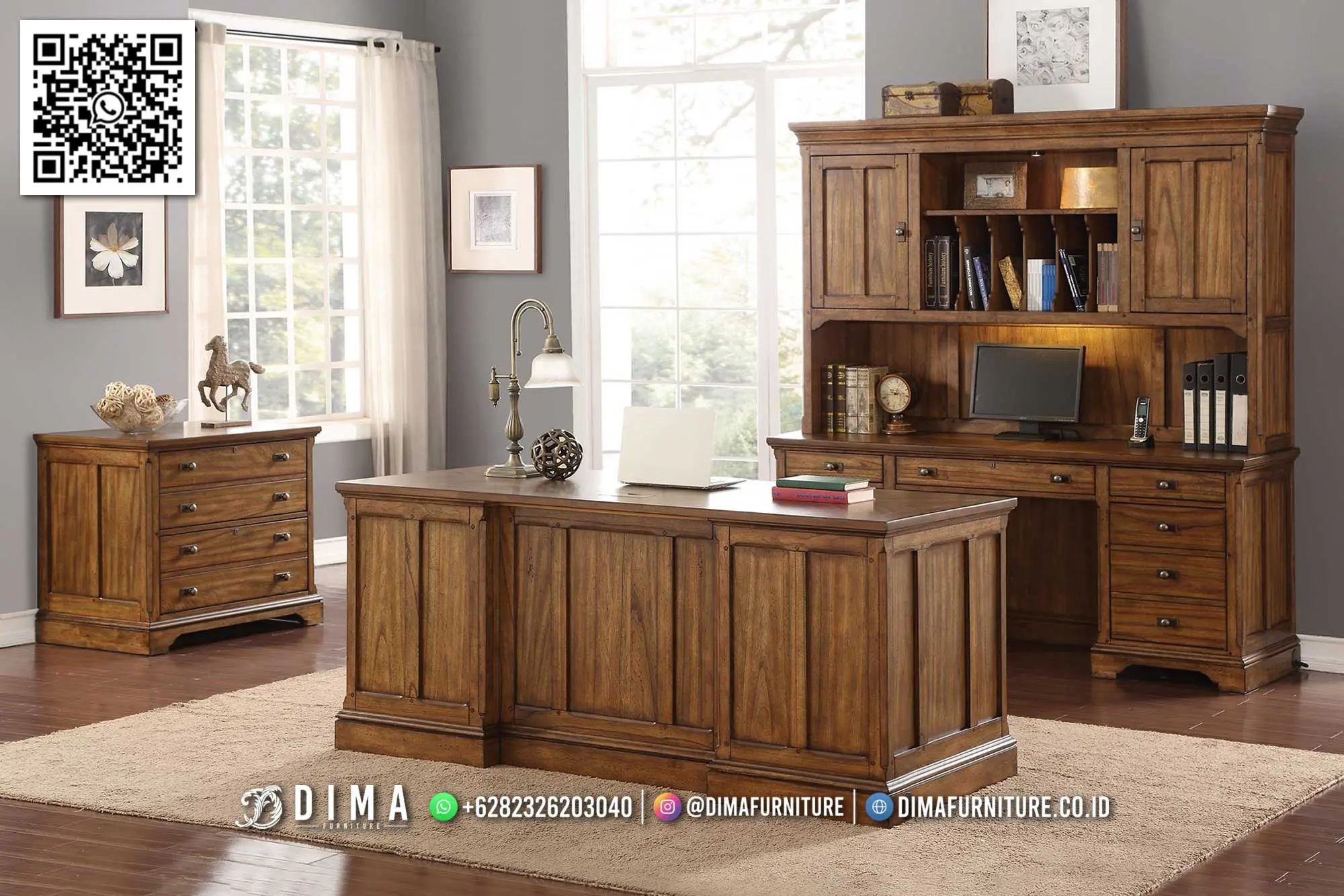 Meja Kantor Mewah Heritage Kayu Solid Natural 105TTJ