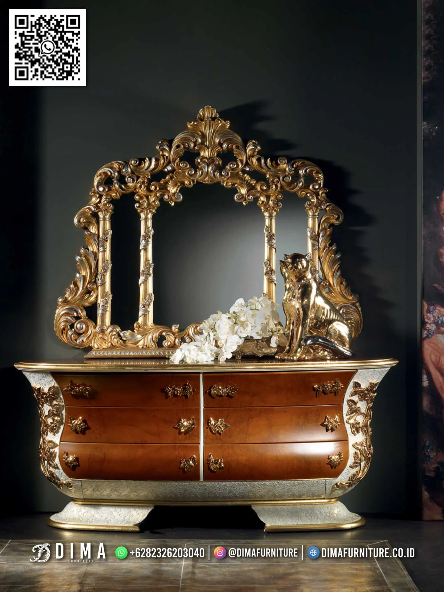 Meja Konsol Indah Dima Royal Classic Luxury Gold 103TTJ