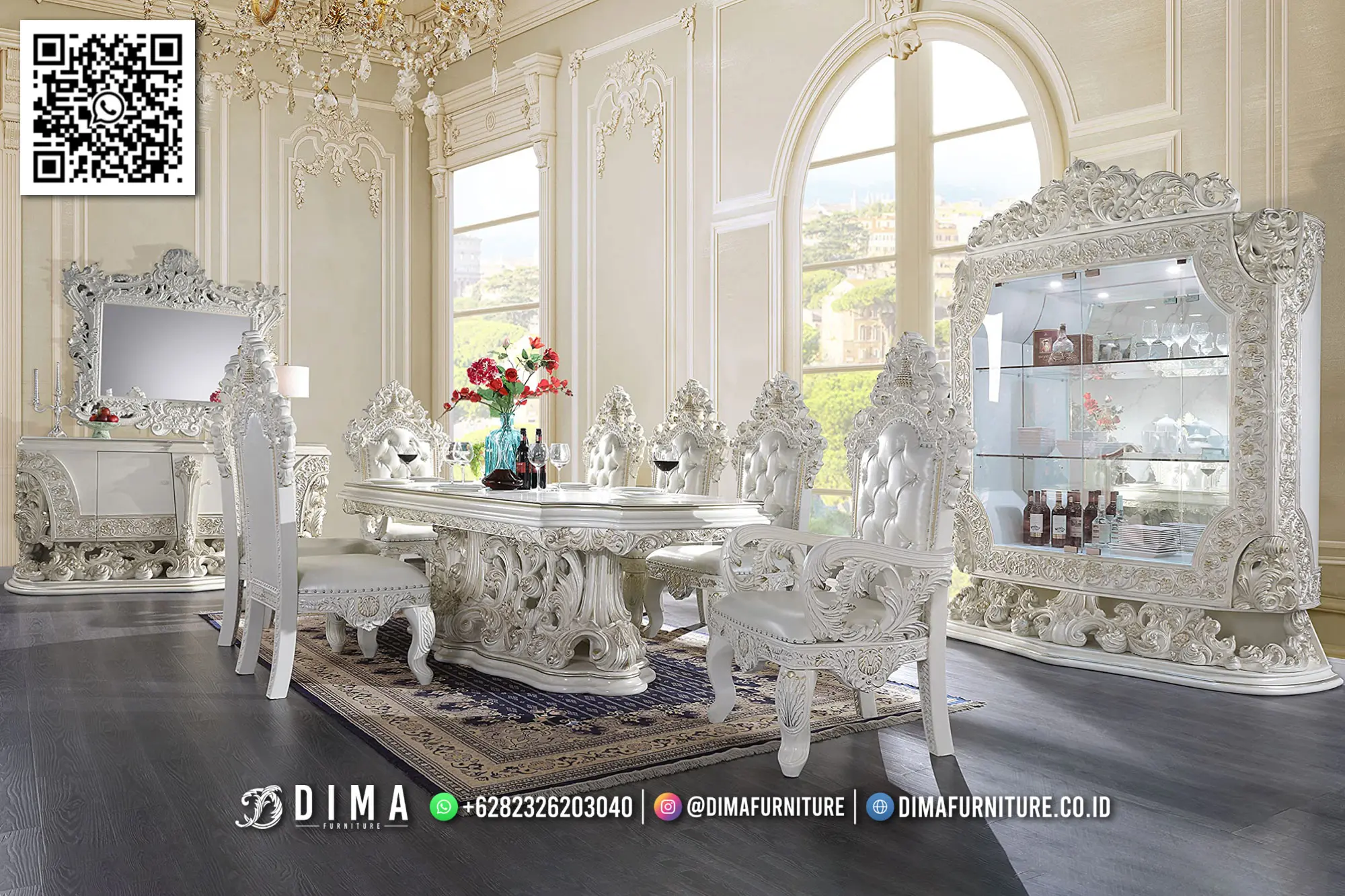 Set Meja Makan Mewah Dima Classic White Royal Elegan 71TTJ