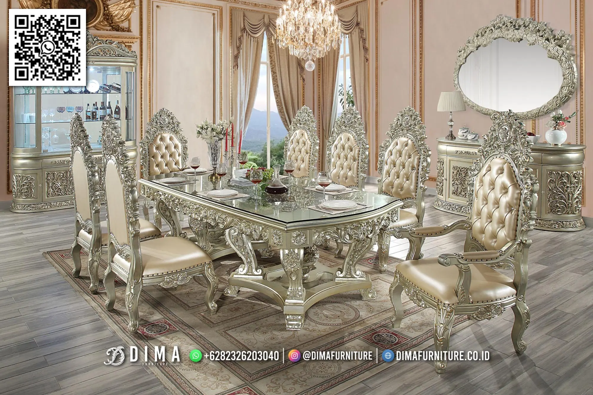 Set Ruang Makan Mewah Dima Royal Silver Classic 74TTJ