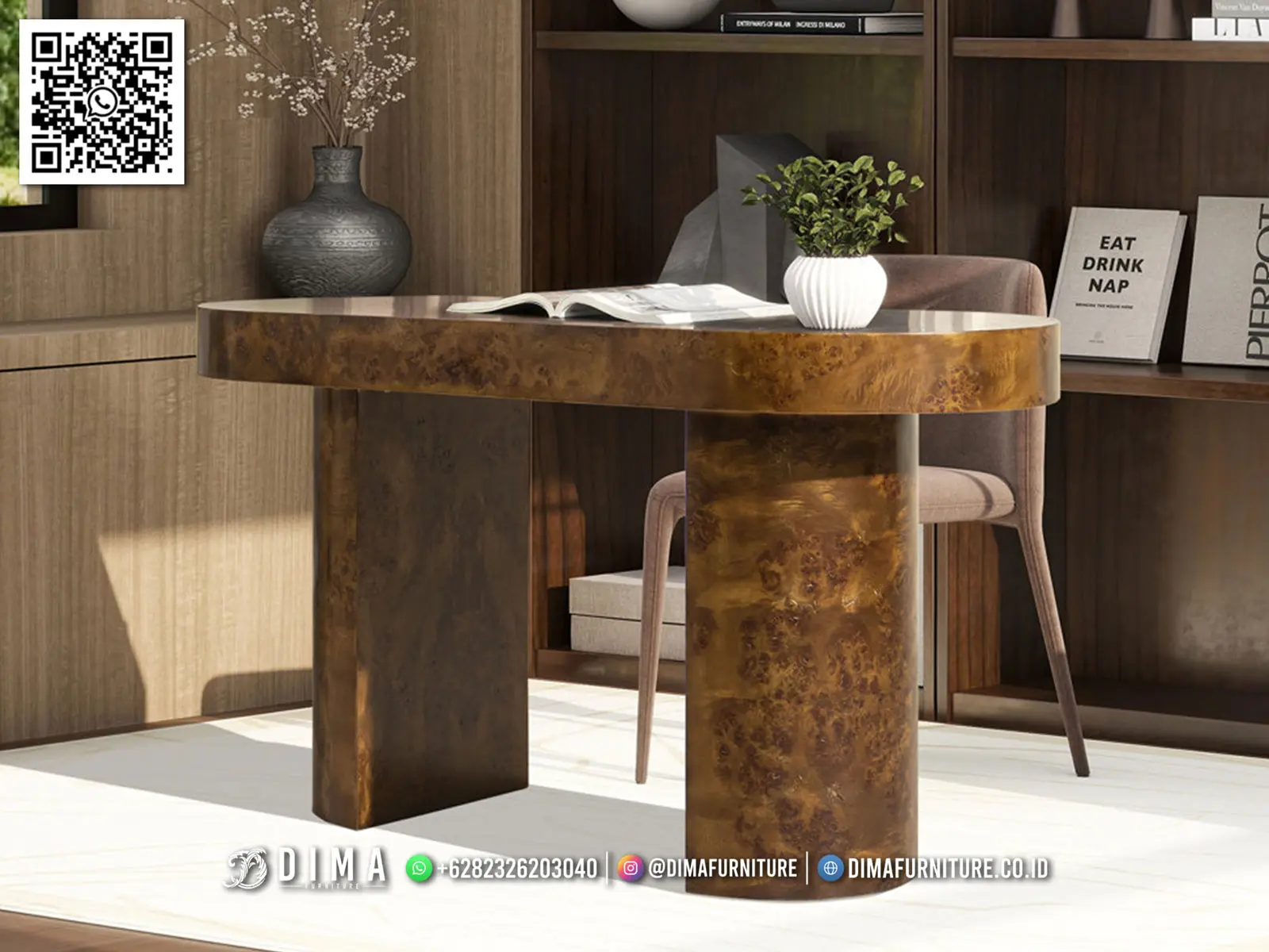 Meja Kantor Modern Burlwood Elegant Design Jepara 136TTJ