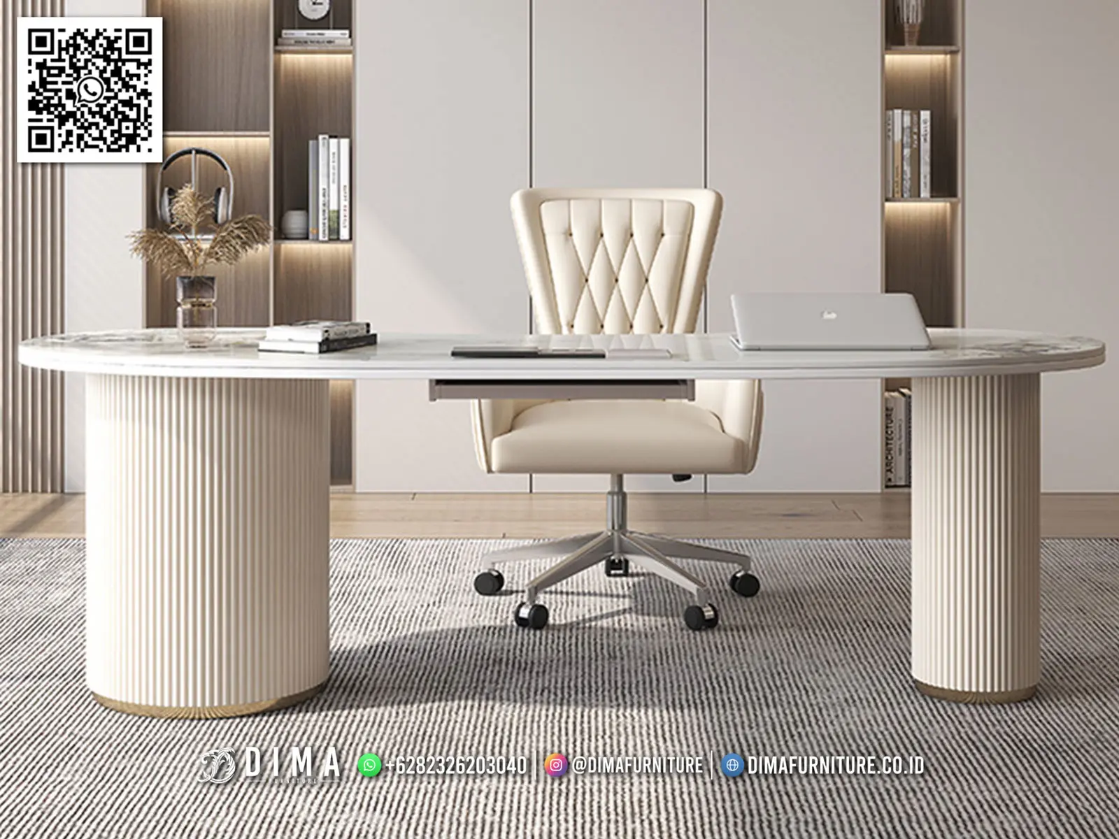 Meja Kerja Premium Valerio Modern Putih Klas Elegan 139TTJ
