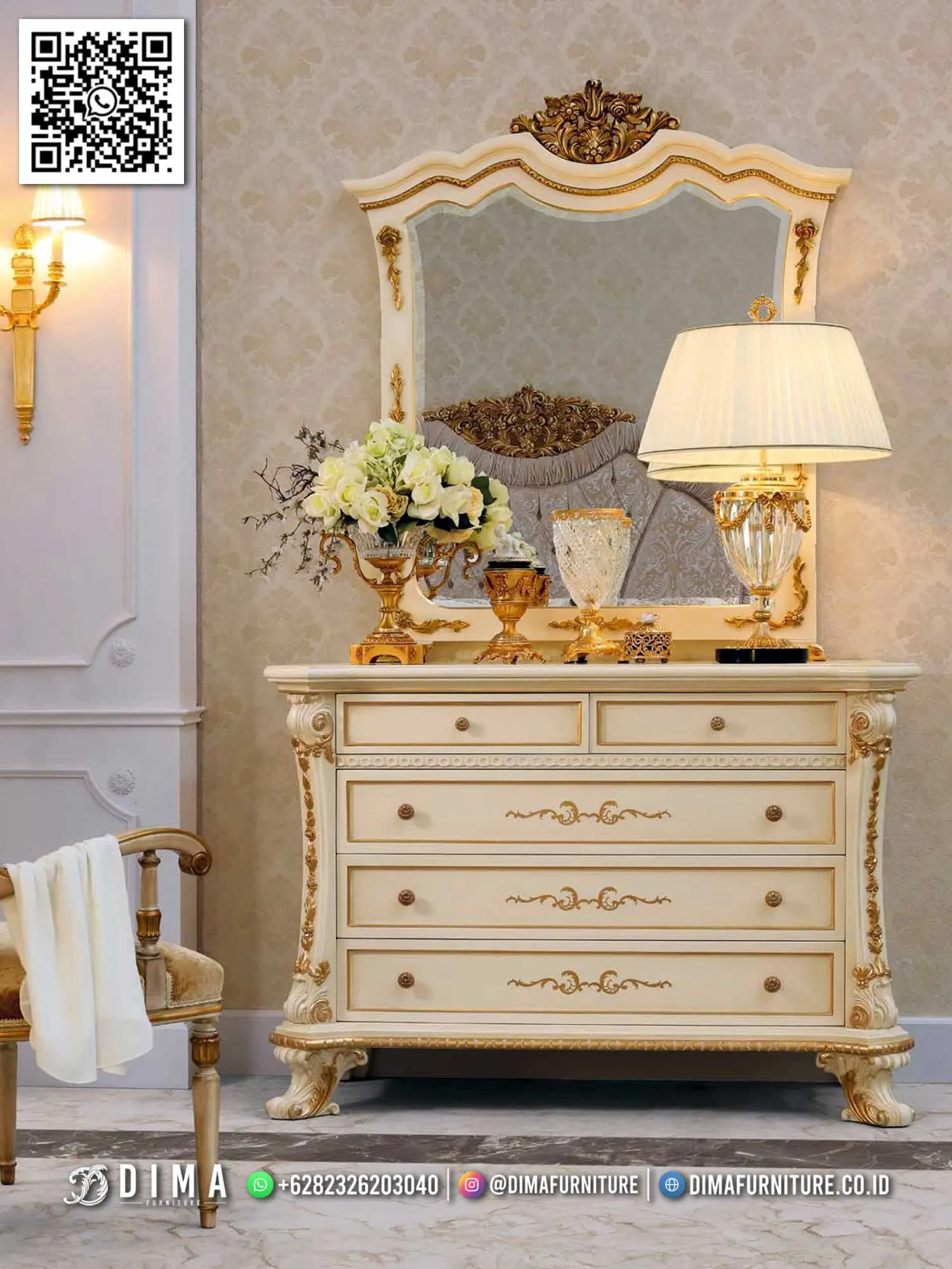 Meja Konsol Cream Gold Victoria Mewah Klasik Jepara 135TTJ
