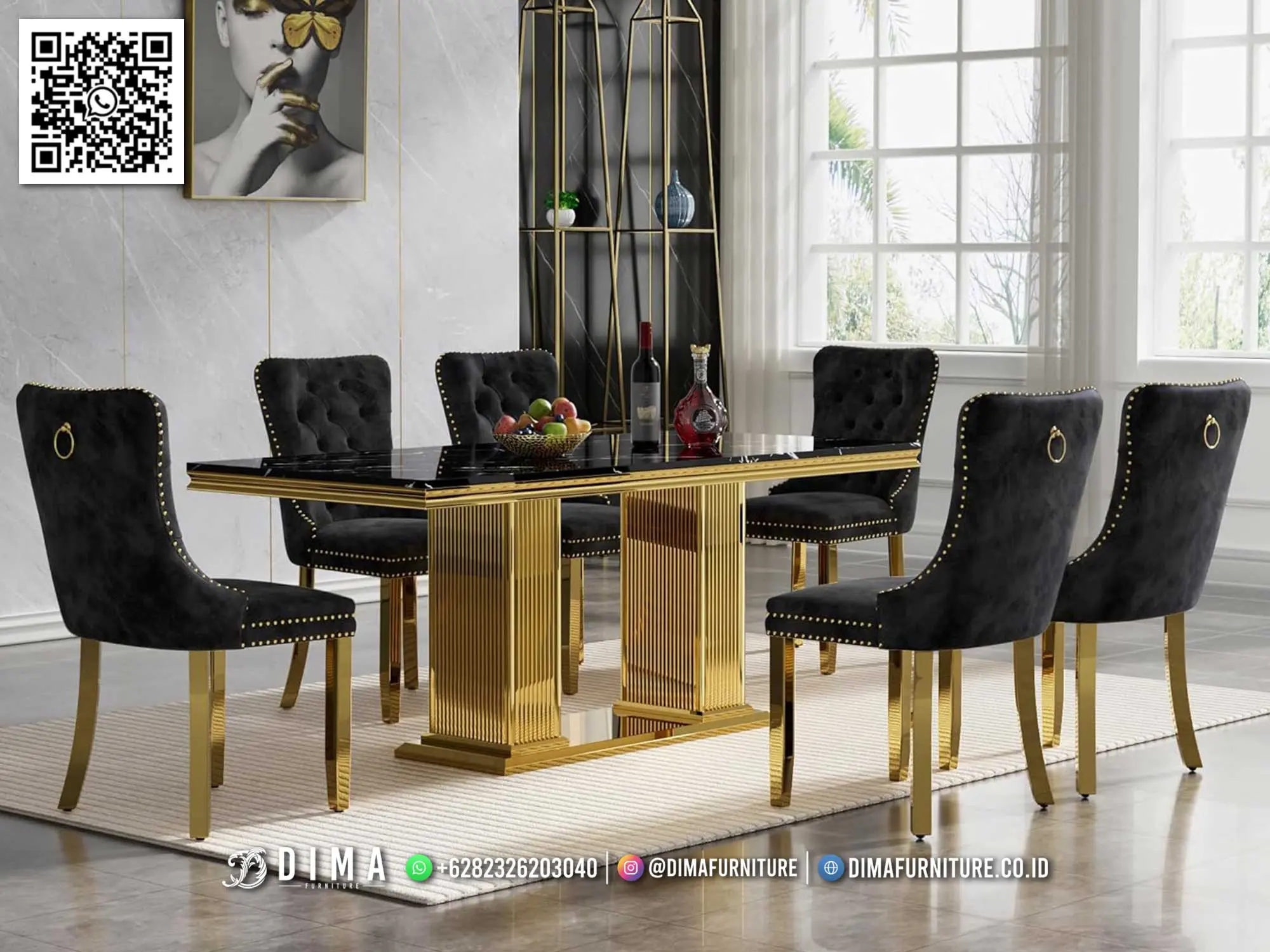 Meja Makan Elegan Dima Gold Black Luxury Modern Design 151TTJ