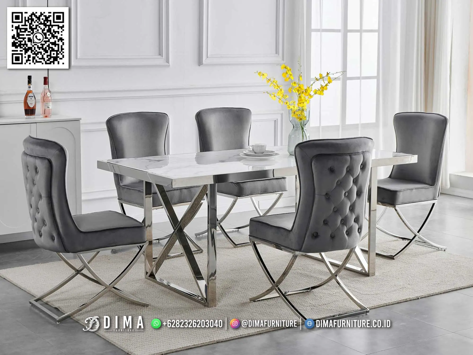 Meja Makan Marmer Stainless Elegan Armonio Modern 152TTJ
