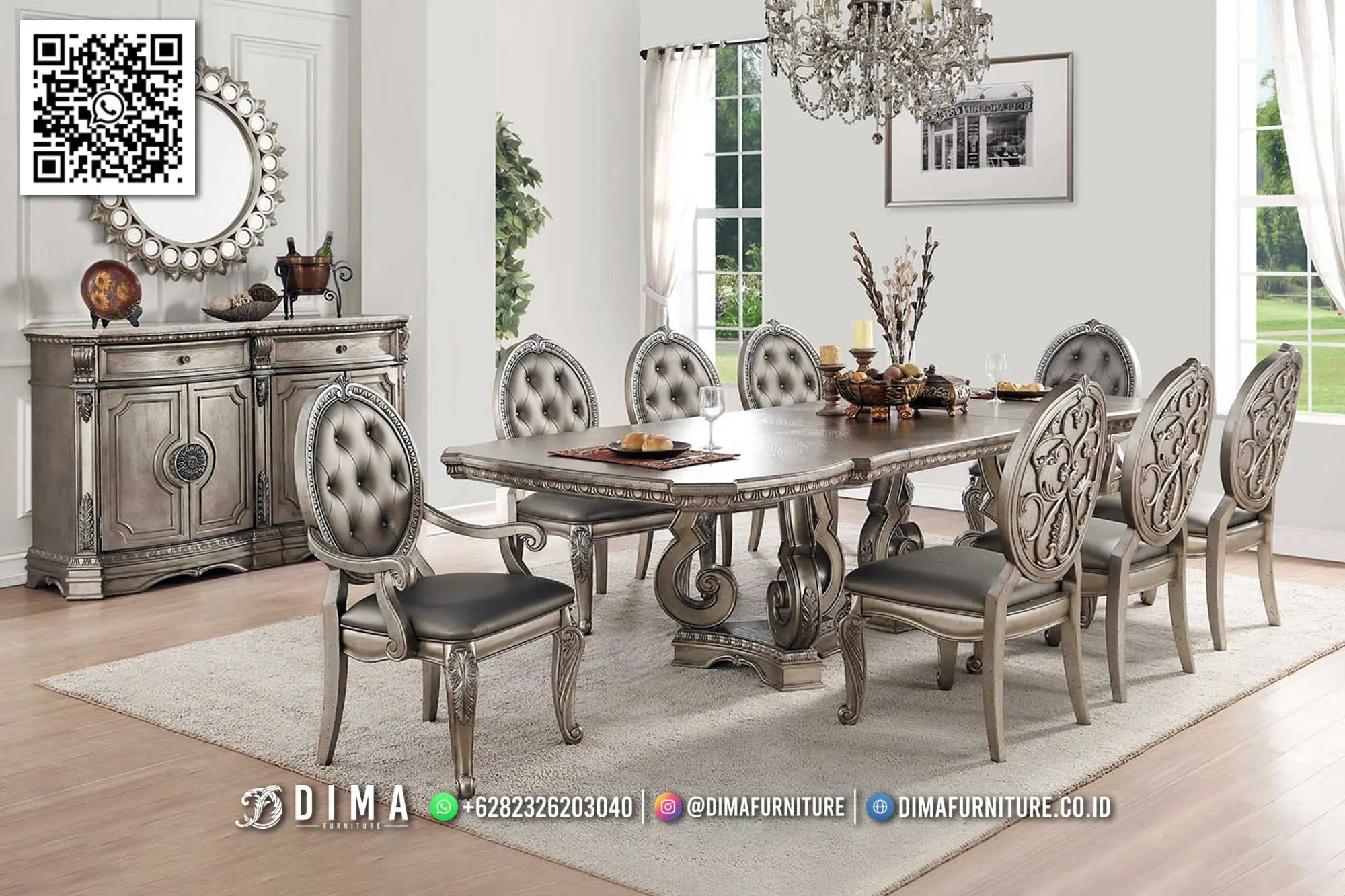 Meja Makan Ukir Dima Silverline – Elegan dan Berkelas 163TTJ