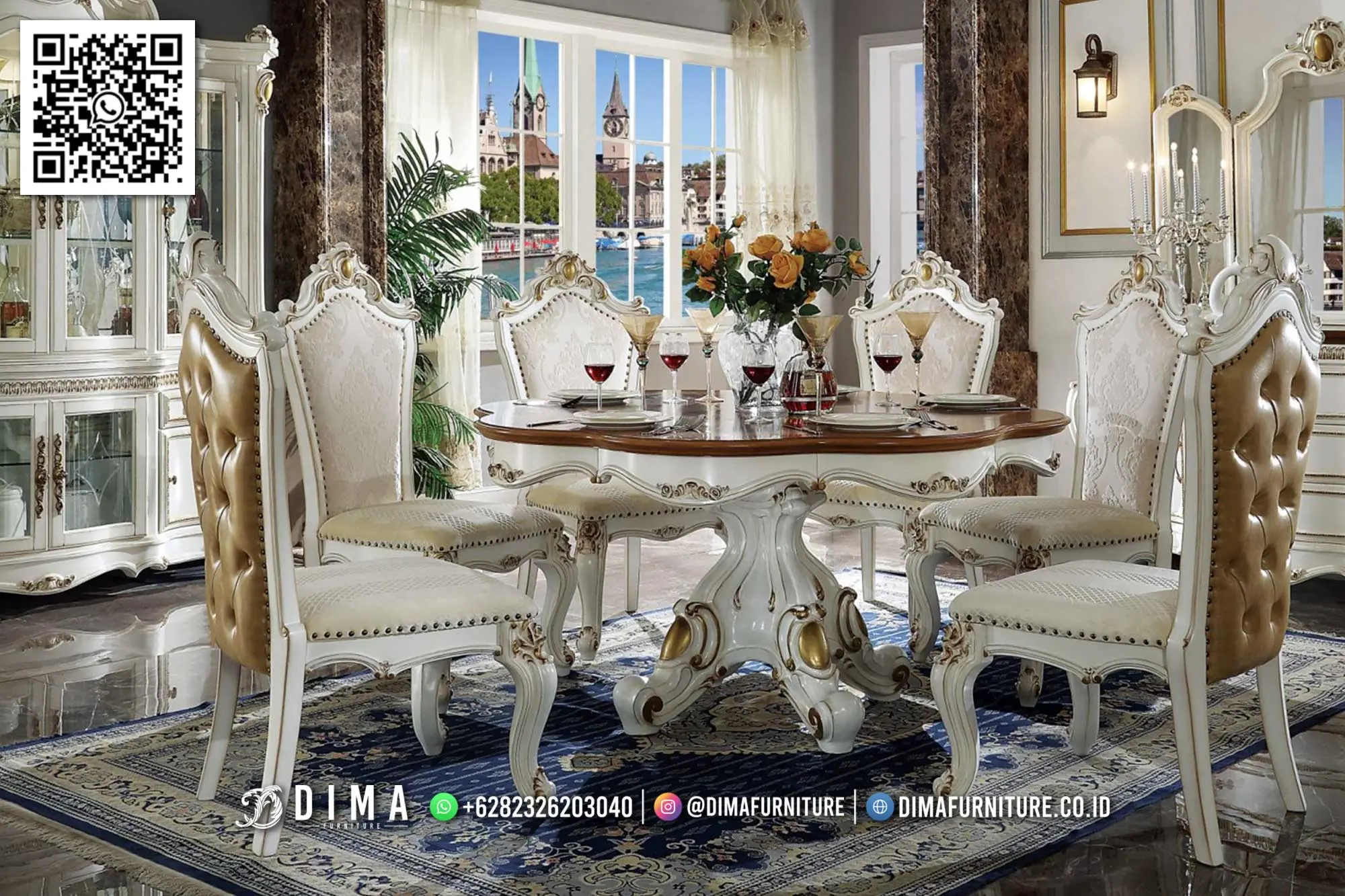 Meja Makan Ukir Dima Victoria – Furniture Eropa Mewah 160TTJ