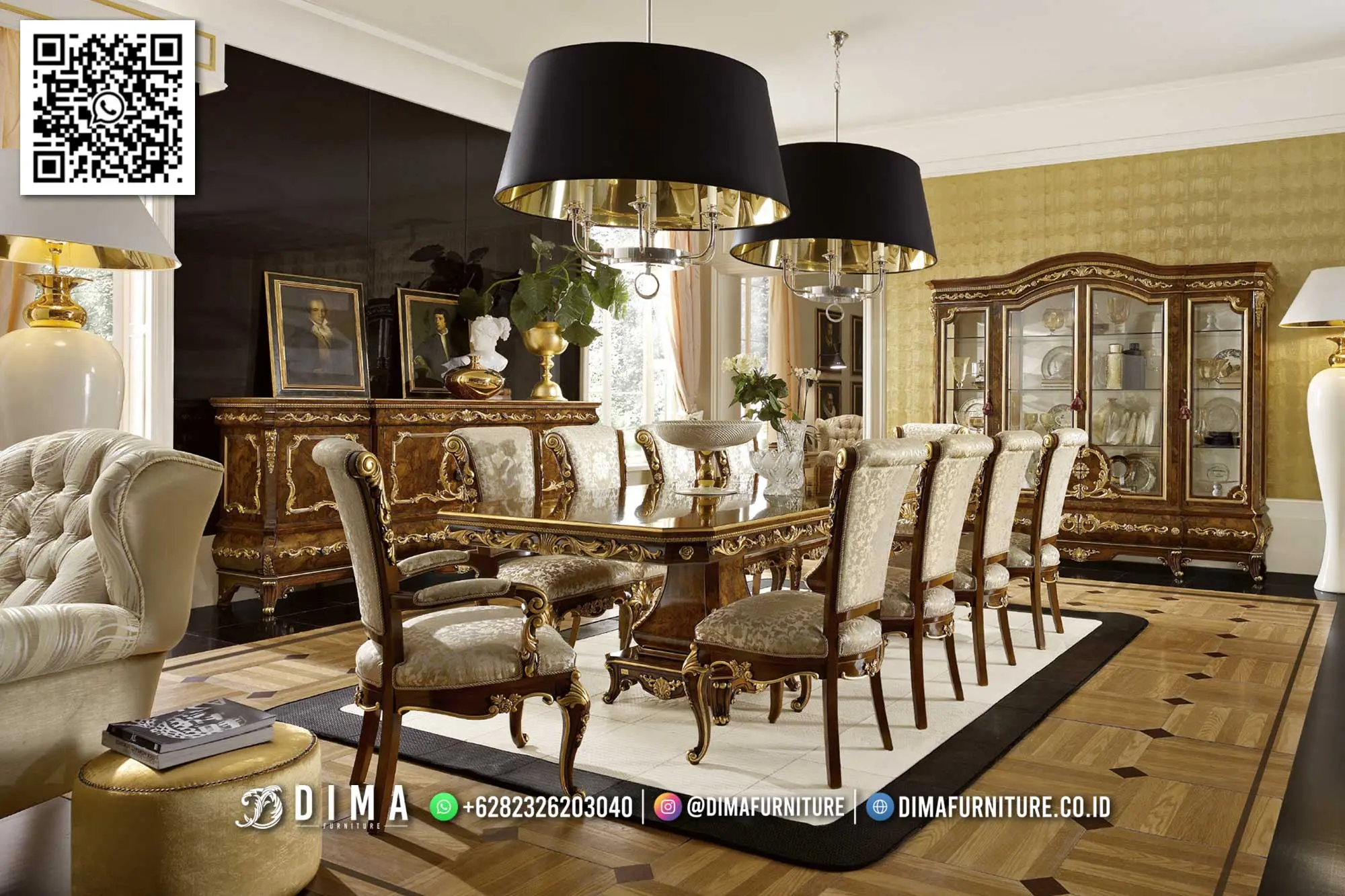Meja Makan Ukir Mewah Dima Aristone – Desain Eksklusif 162TTJ