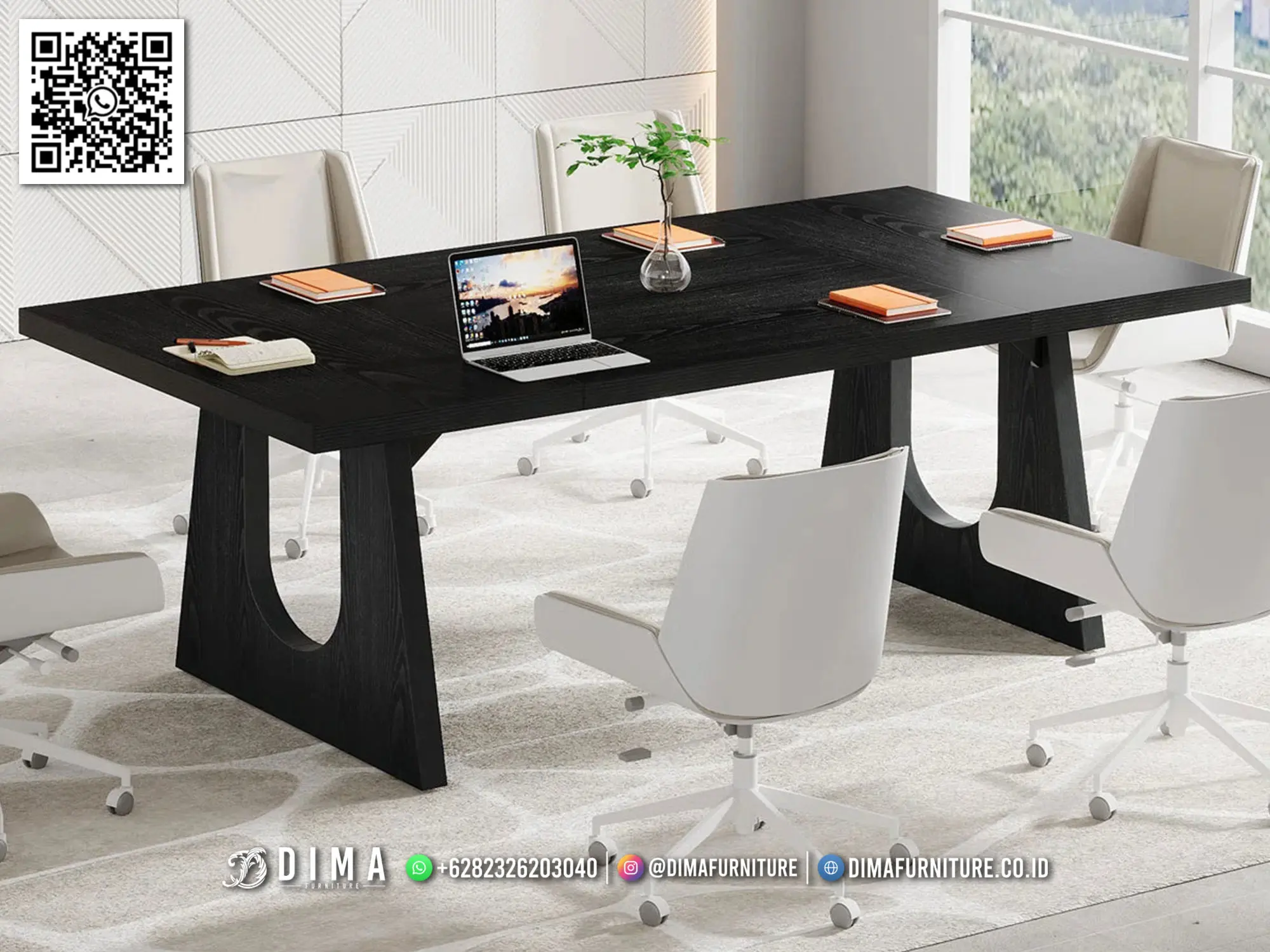 Meja Meeting Minimalis Alverio Finishing Hitam Modern 146TTJ