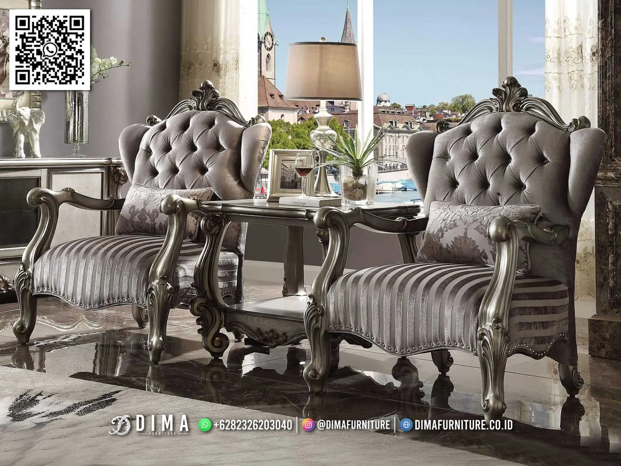 Set Kursi Tamu Premium Victoria Grey Silver Jepara 131TTJ