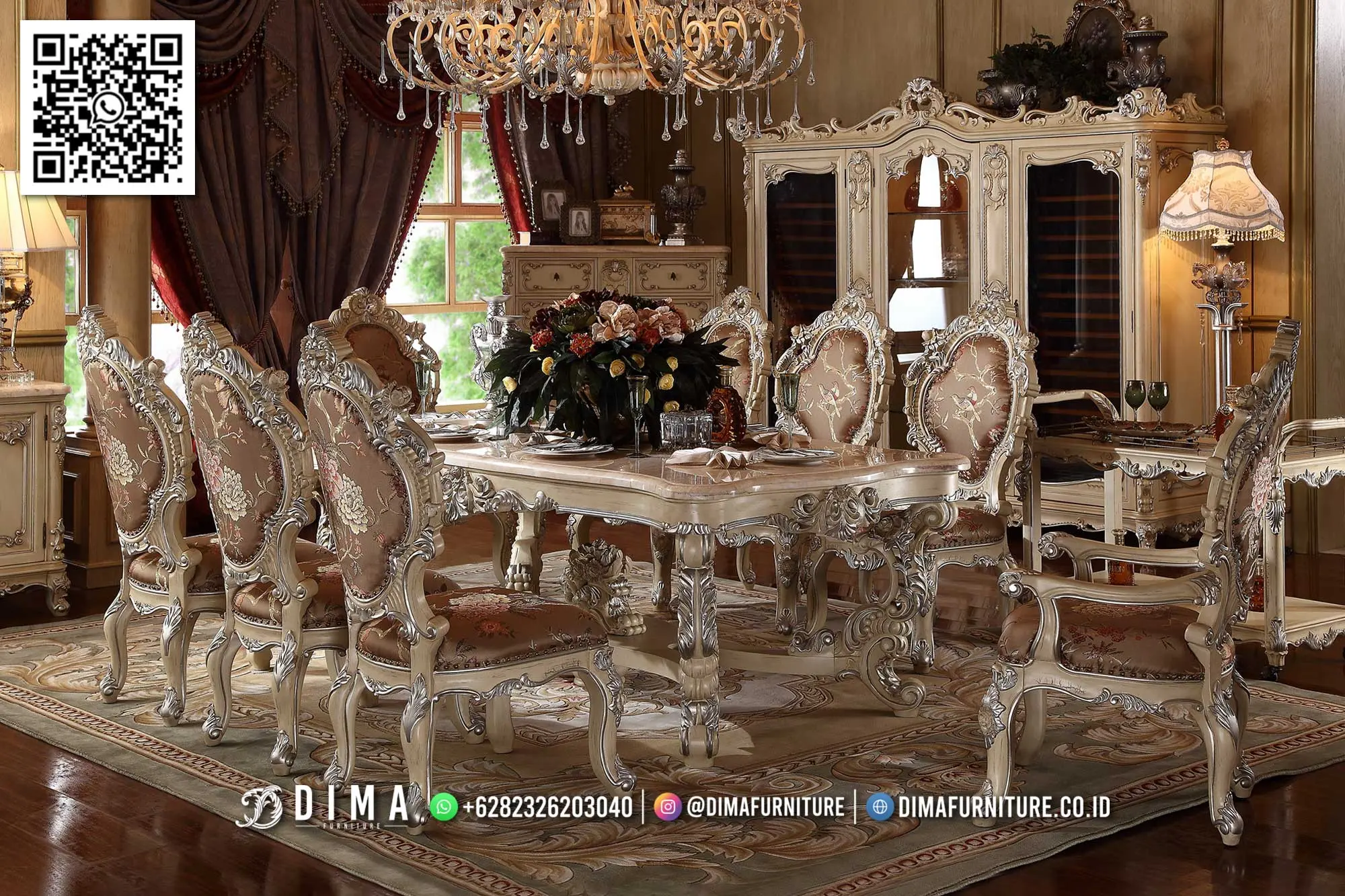 Set Meja Makan Mewah Valentina Ukir Klasik Jepara 127TTJ