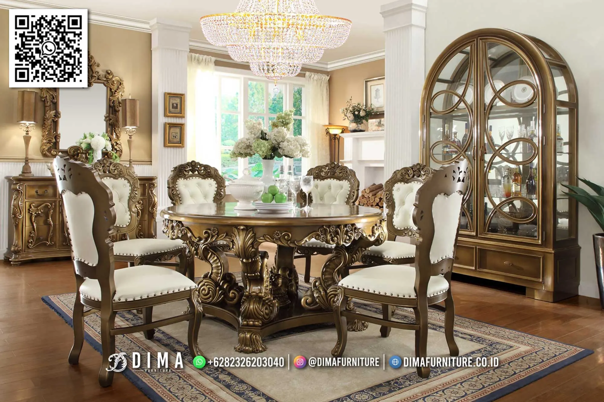Set Meja Makan Ukir Verona Mewah Elegan Jepara 124TTJ