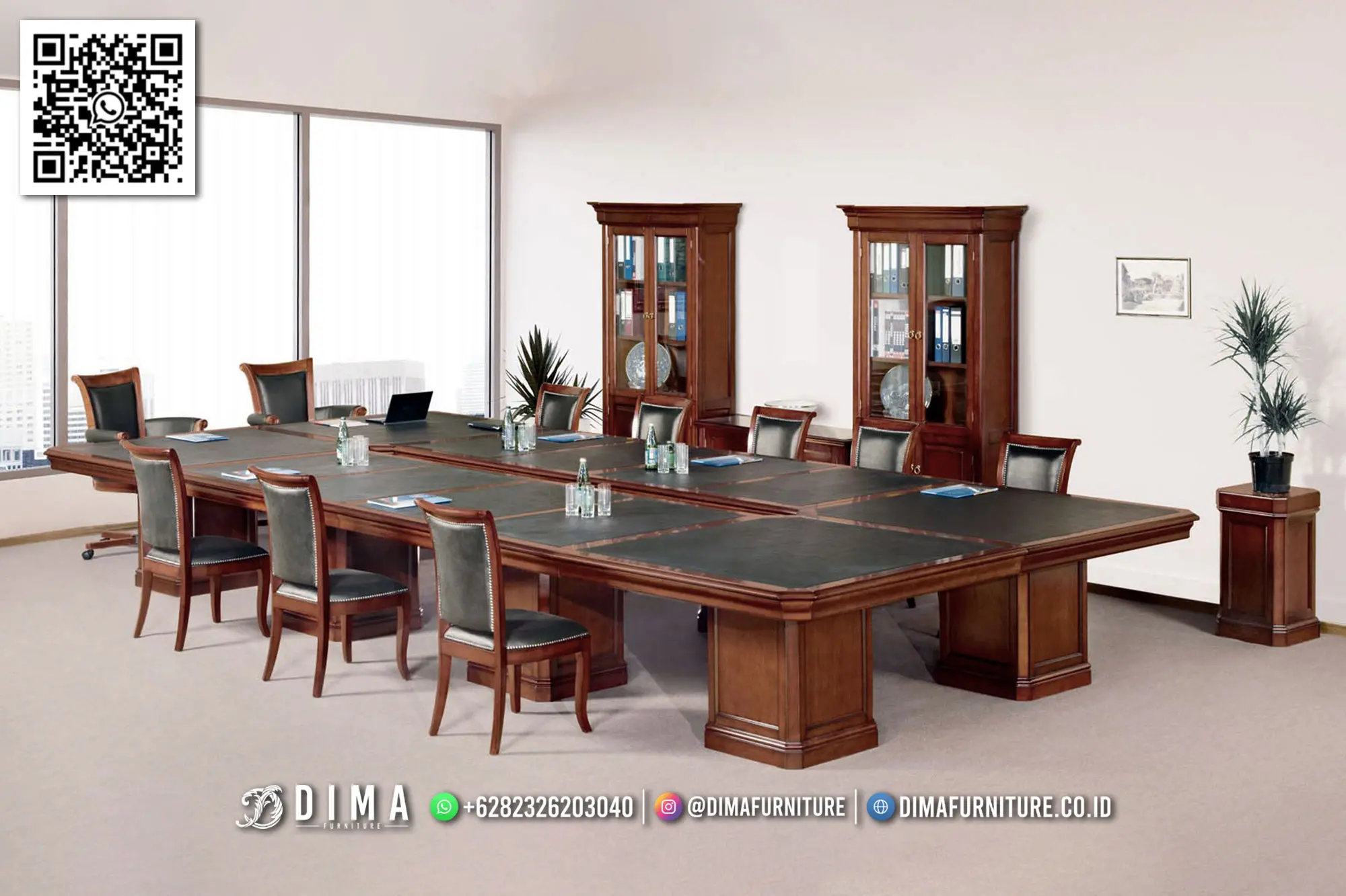 Set Meja Rapat Mewah Jati Jepara Model Klasik Elegan 142TTJ