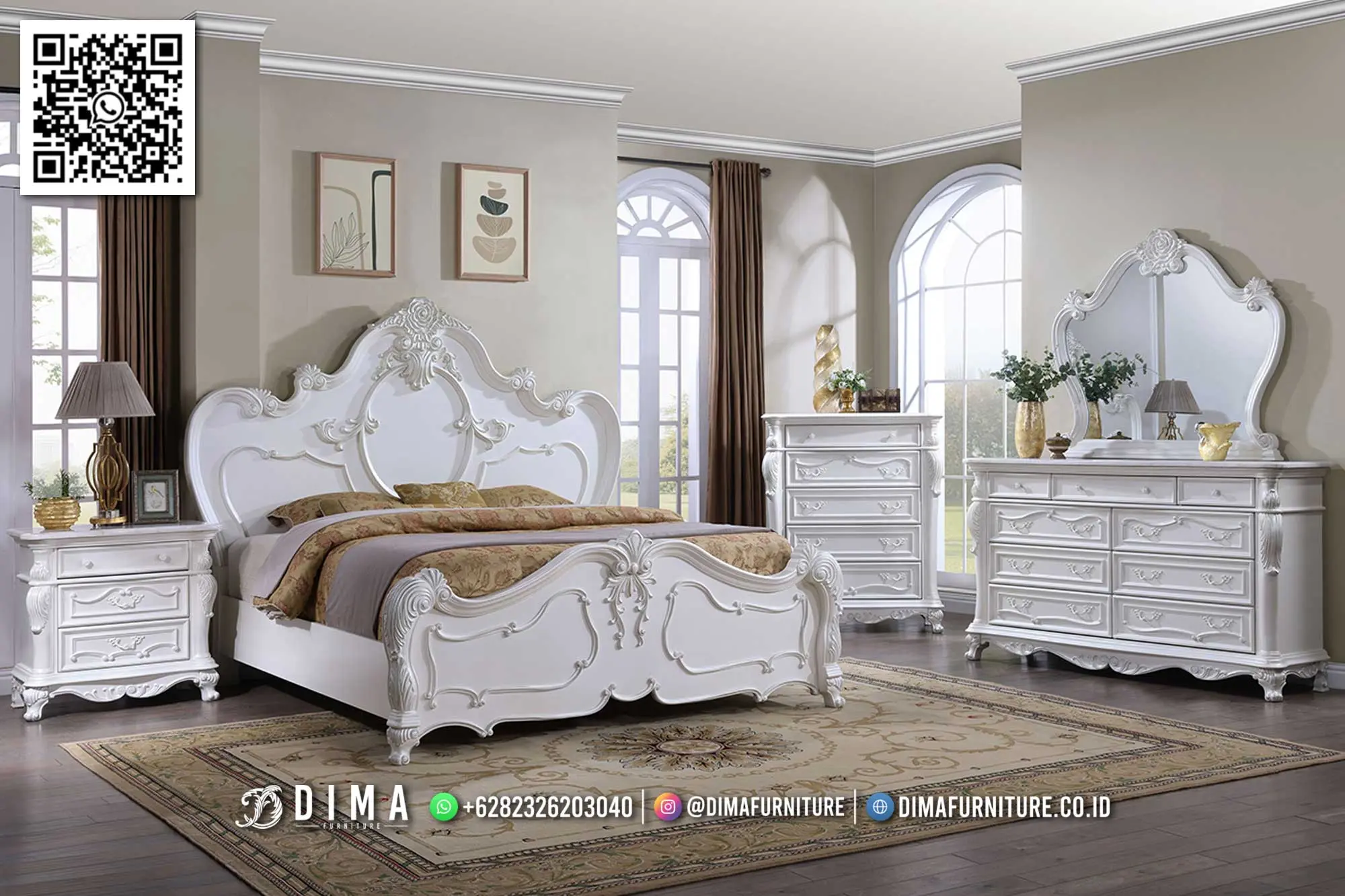 Kamar Tidur Putih Mewah Dima – Furniture Klasik Modern 183TTJ