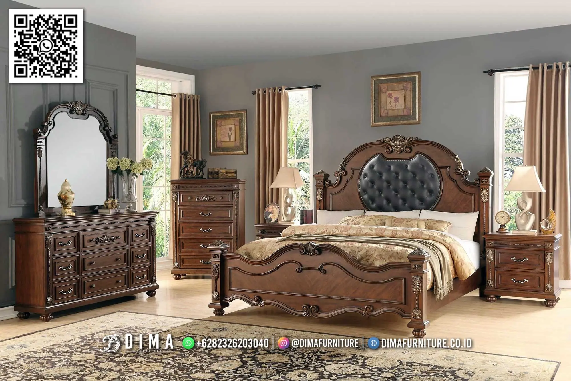 Tempat Tidur Mewah Eleanor Set Klasik Elegan Meubel 194TTJ