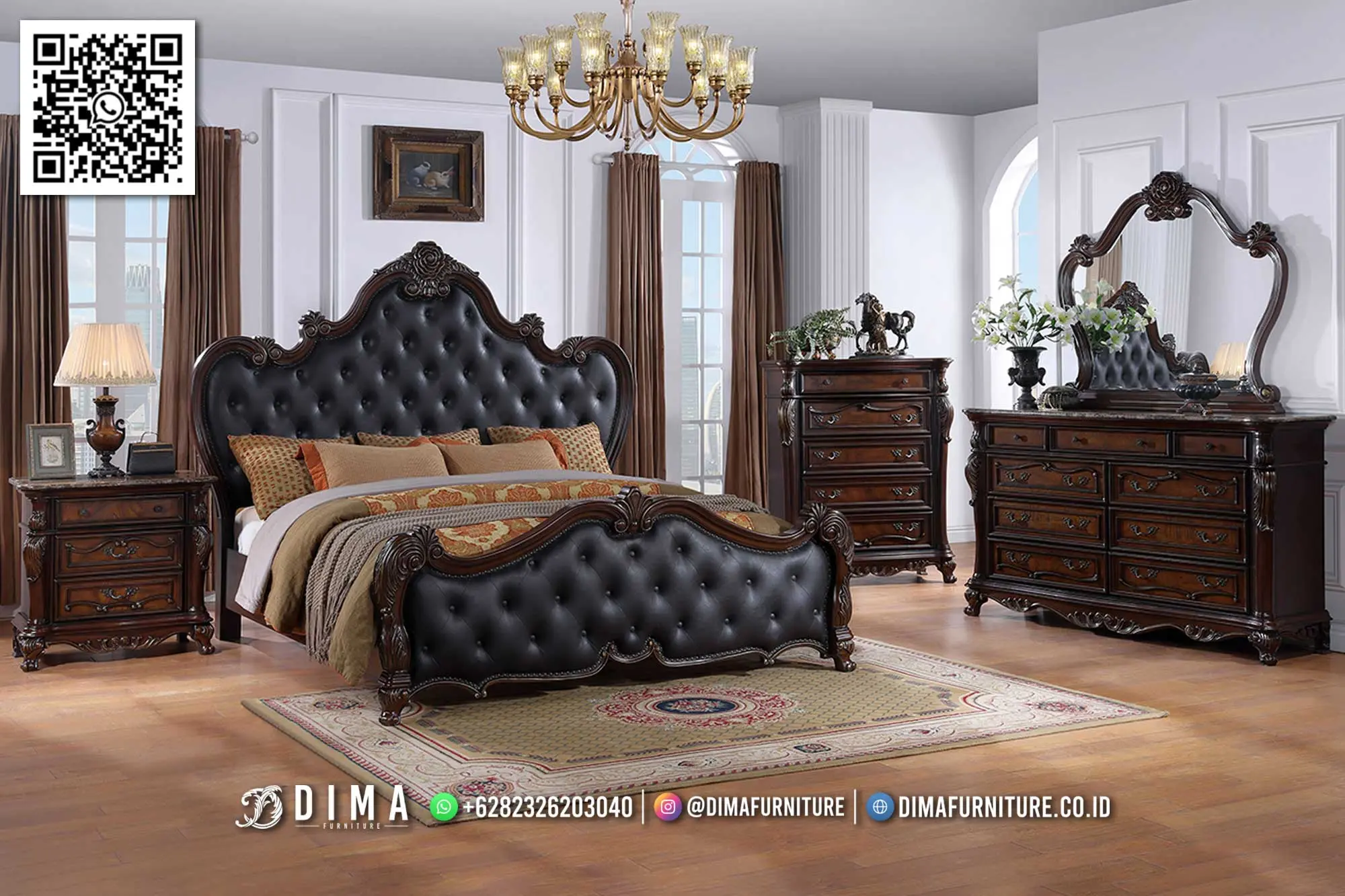 Tempat Tidur Ukir Mewah Anastassia Kayu Jati 199TTJ