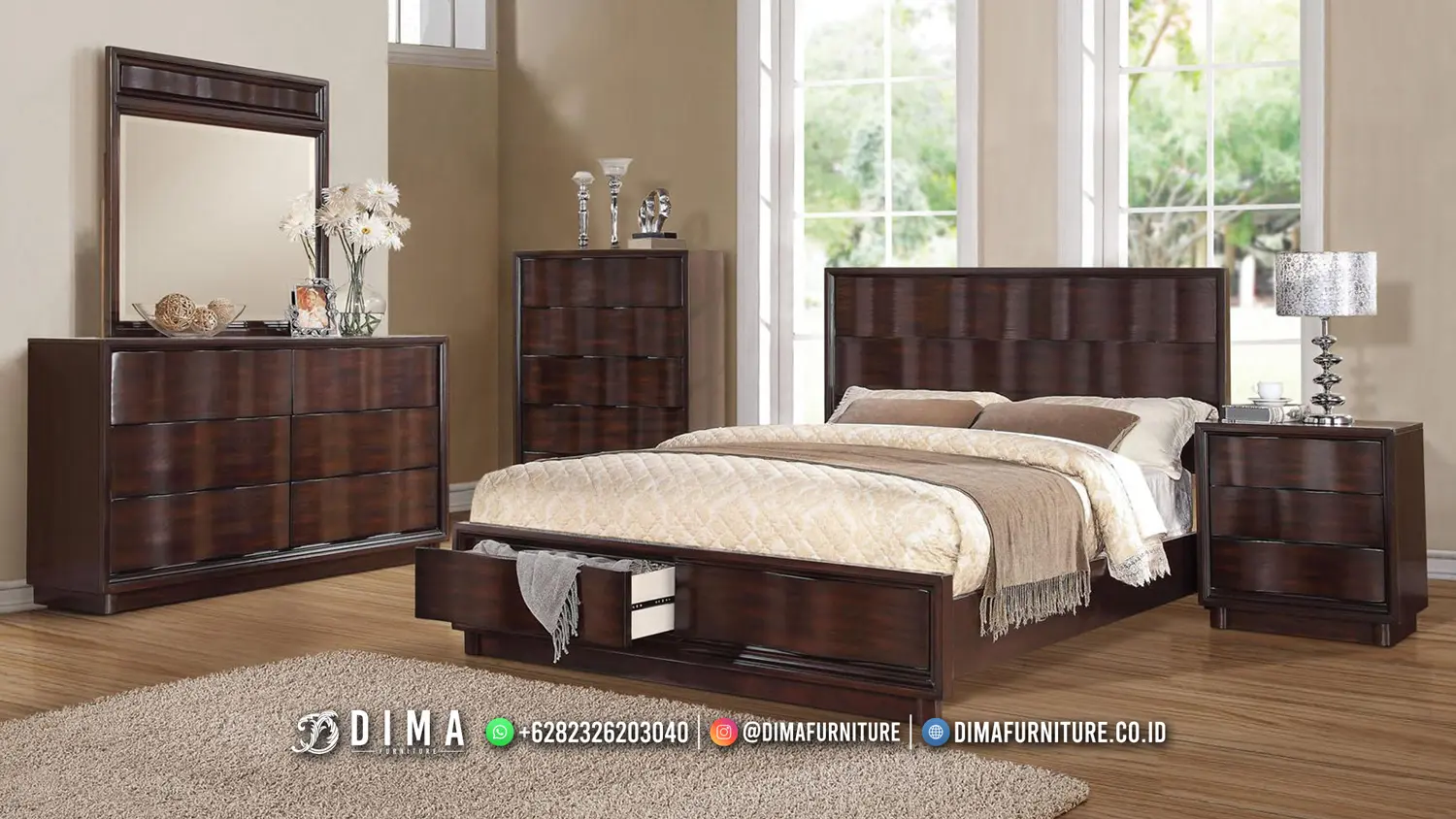 Kamar Set Minimalis Jati Solid Darkwood Edelina 231TTJ