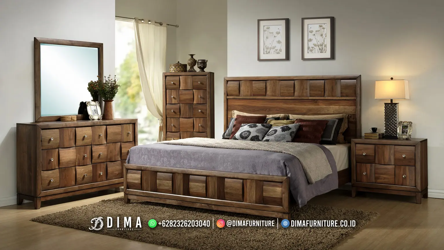 Kamar Set Minimalis Jati Solid Natural Square 232TTJ
