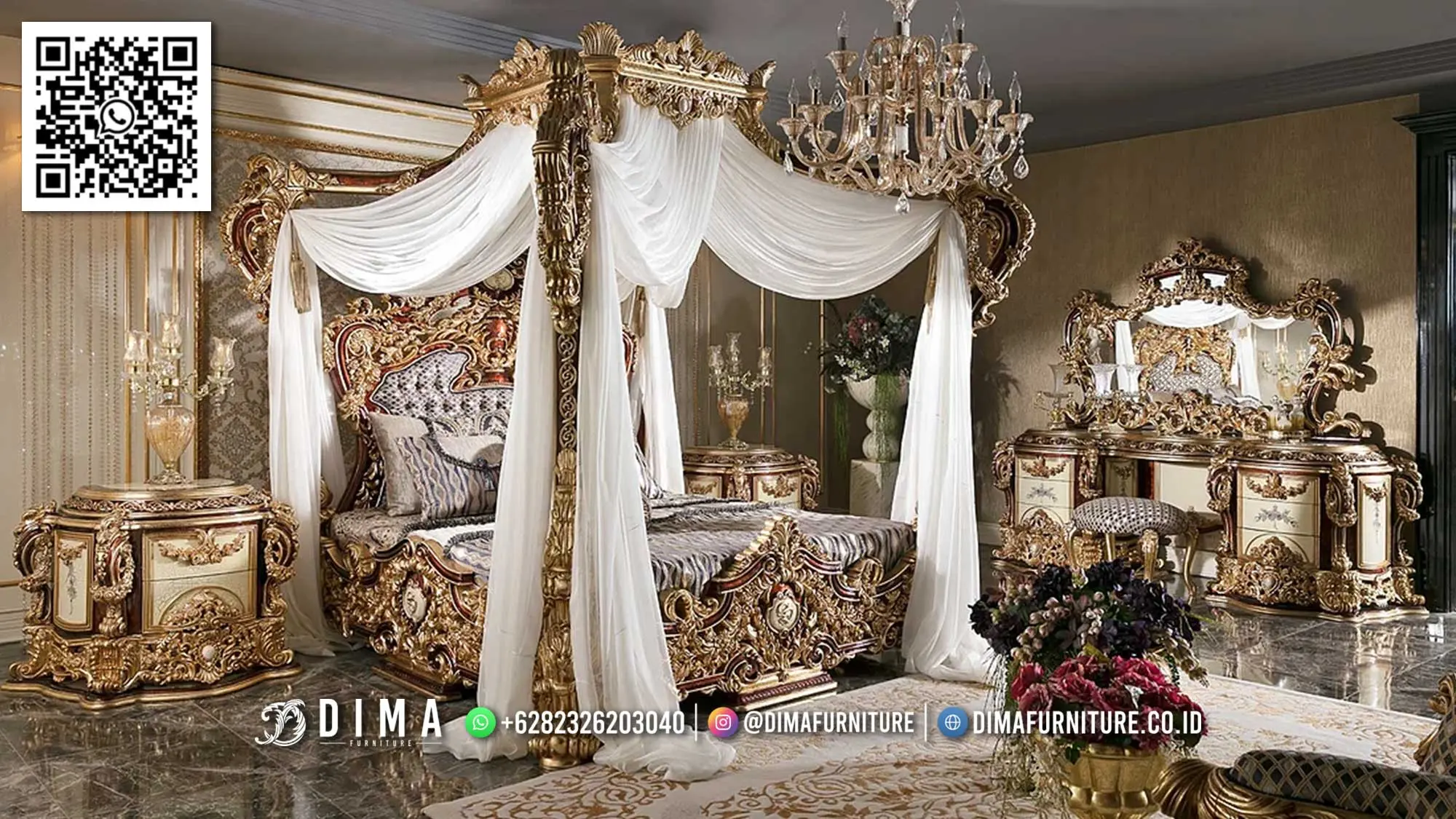 Tempat Tidur Mewah Kanopi Gold Luxury Imperial 209TTJ