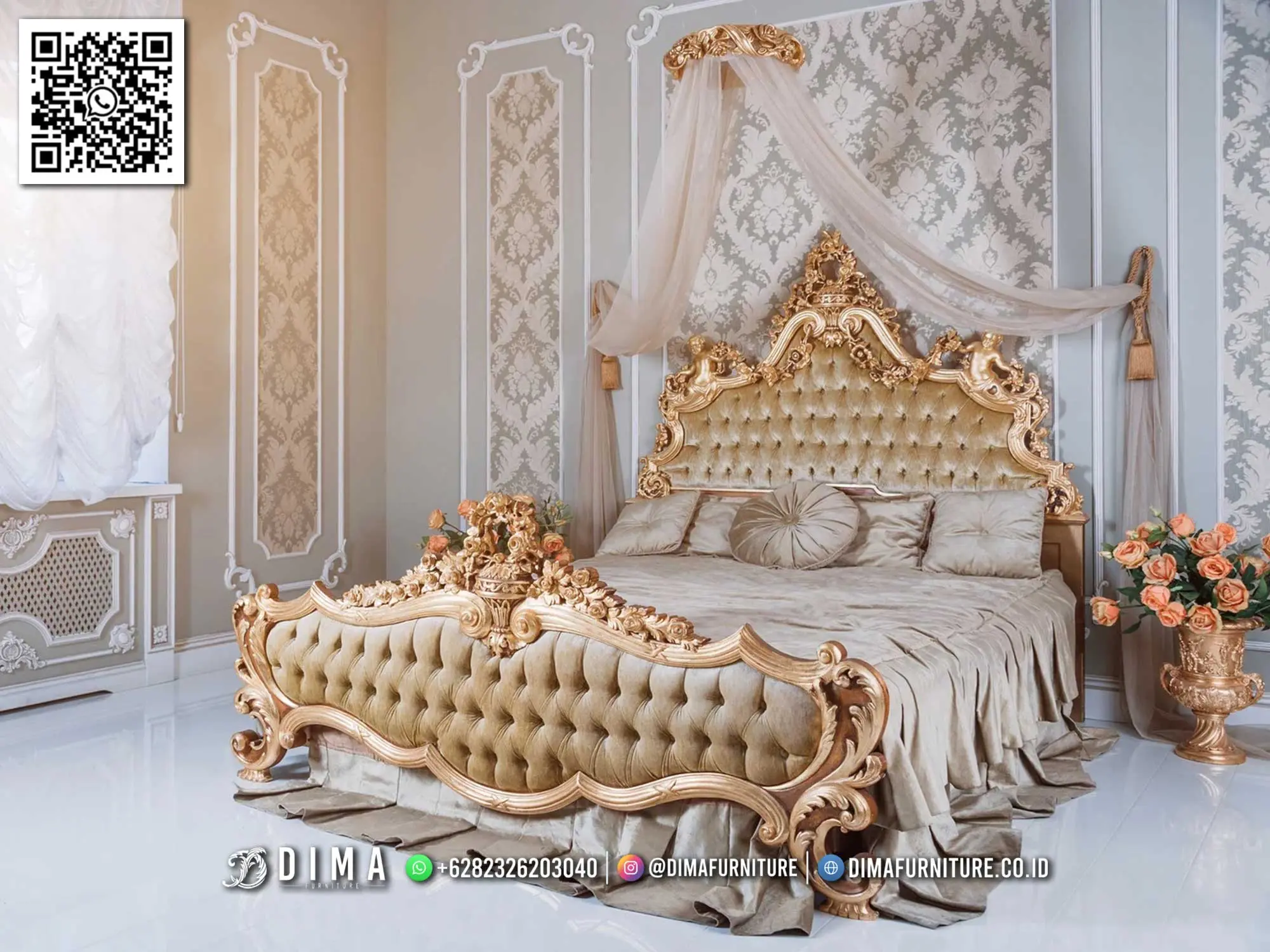 Tempat Tidur Ukir Mewah Klasik Easter Gold Carving 250TTJ