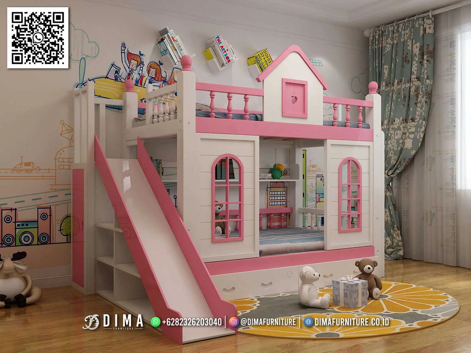 Tempat Tidur Anak Tingkat Seluncur Lovely Pink 271TTJ