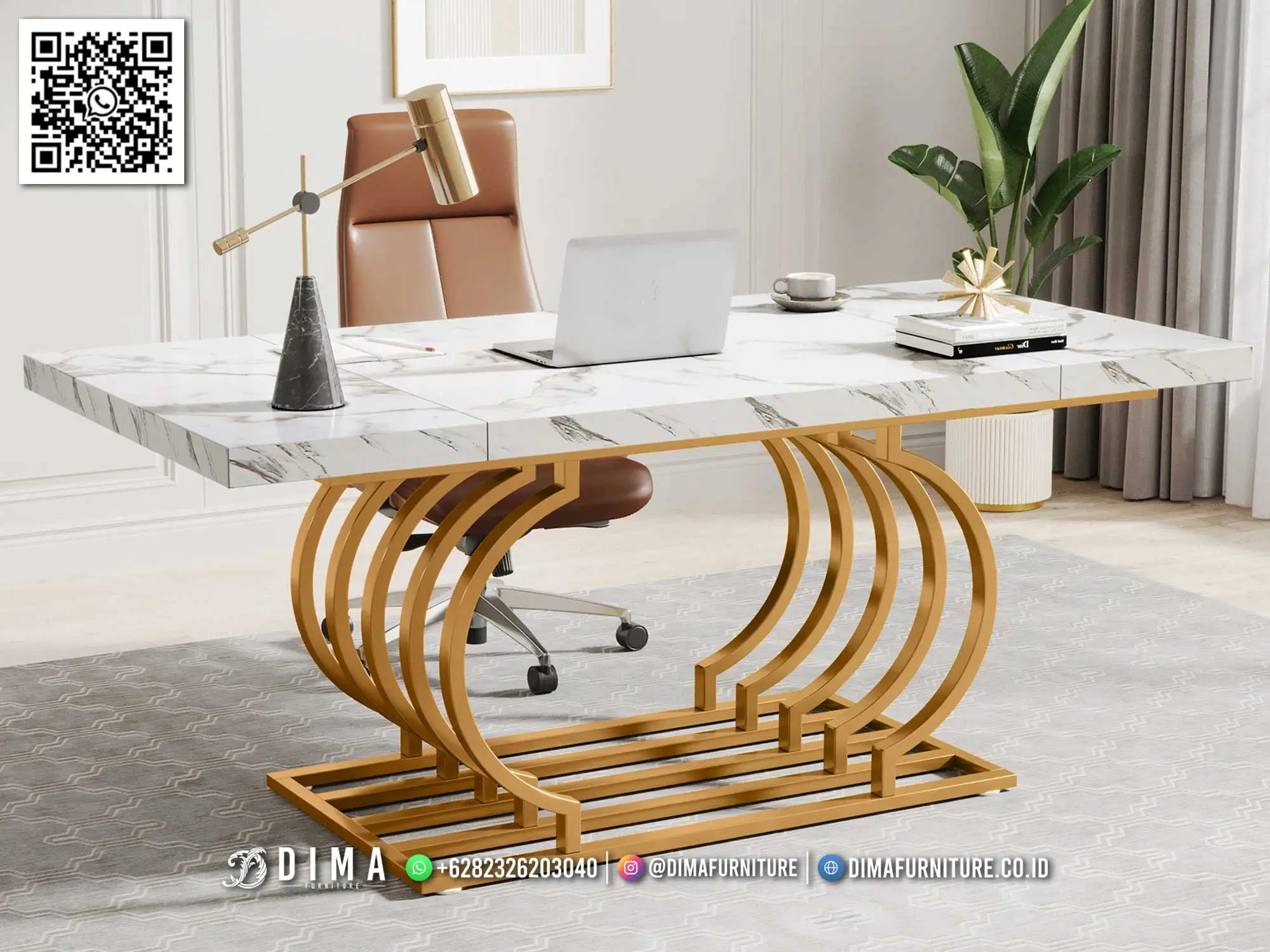 Meja Kantor Modern Top Marmer Gold Harrison Desk 303TTJ