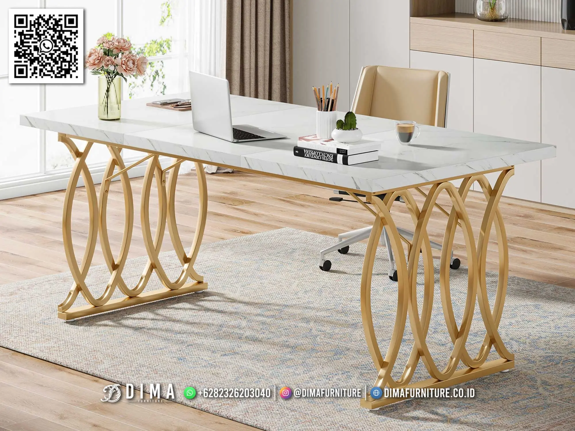 Meja Kantor Premium Marmer White Gold Super Deal 305TTJ