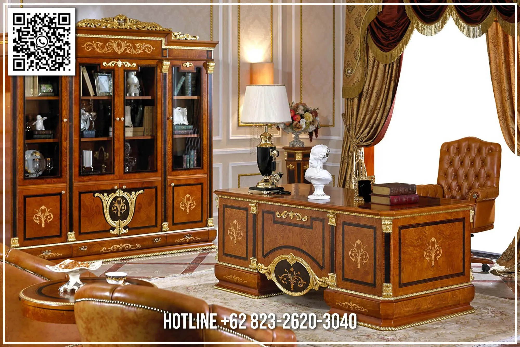 Meja Direktur Elegan Jati Crown Palace Mewah 309TTJ