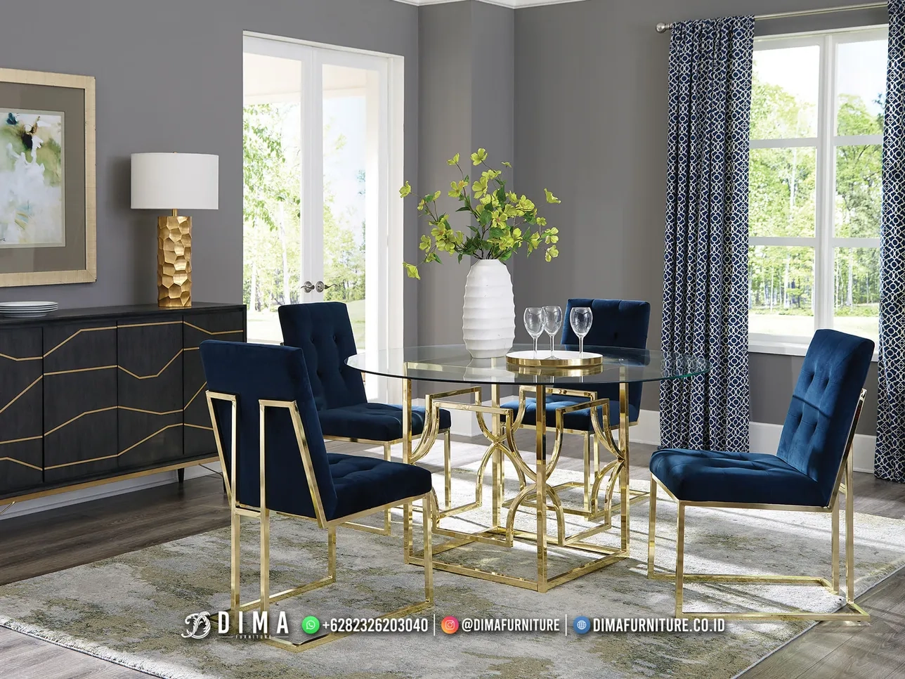 Meja Makan Jepara Minimalis Kaca Gold Series 320TTJ