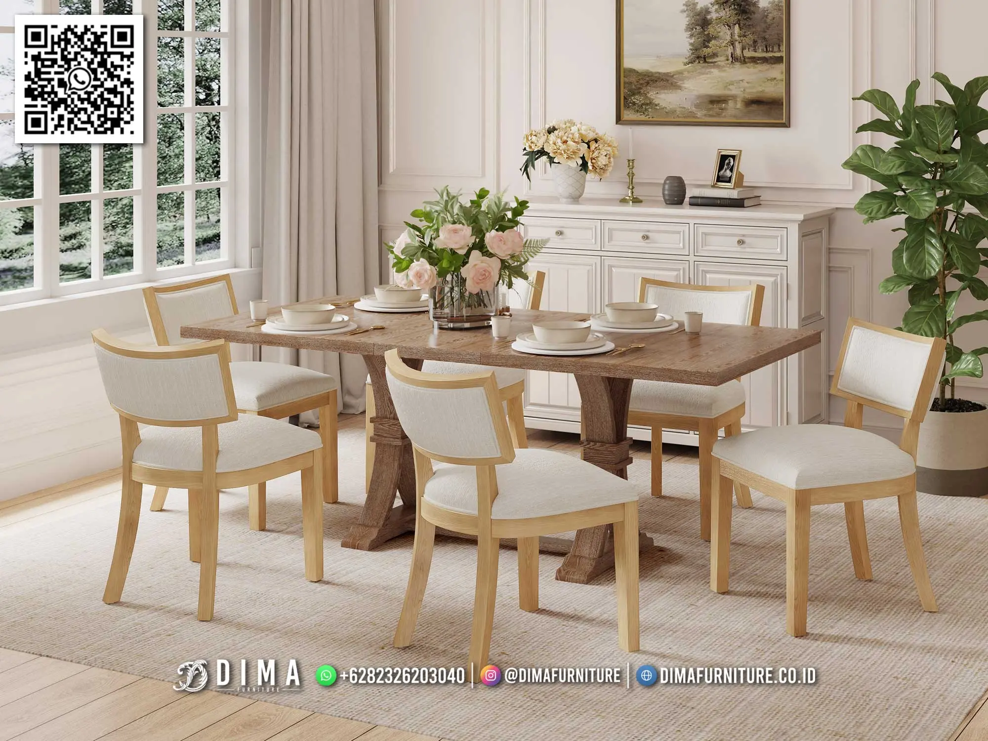 Meja Makan Minimalis Modern Oak Maison Berkualitas 332TTJ