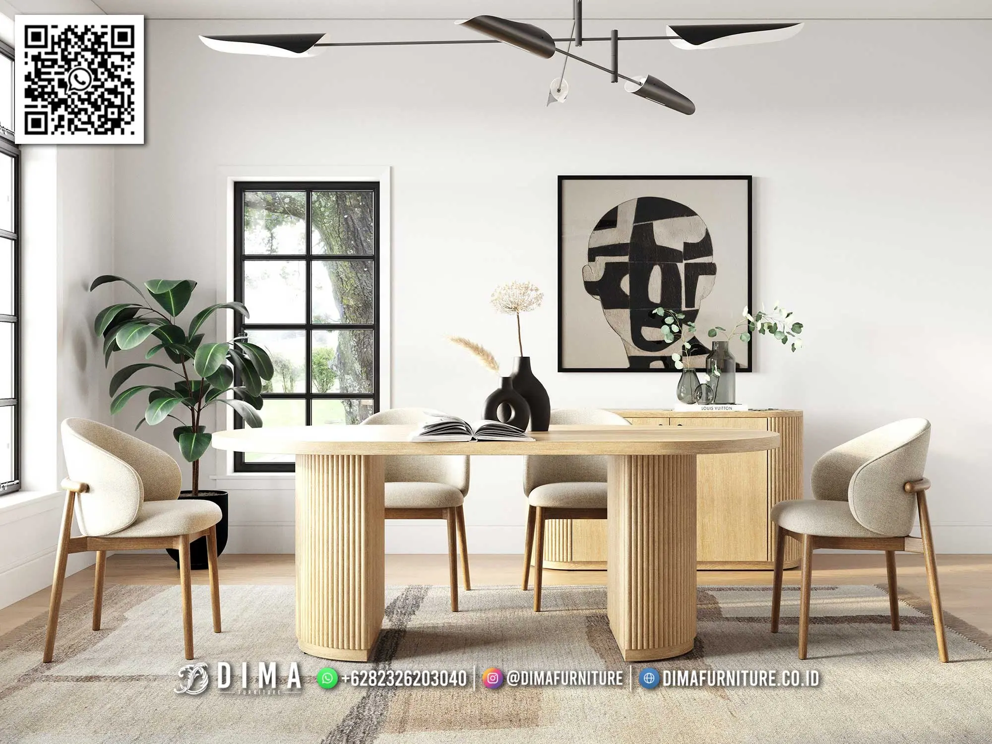 Meja Makan Minimalis Roomelle 6 Kursi Premium 333TTJ