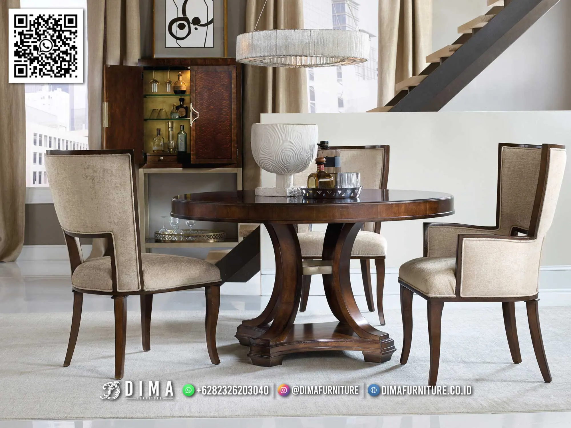 Set Meja Makan Premium Minimalis Jati Solid Modern 341TTJ