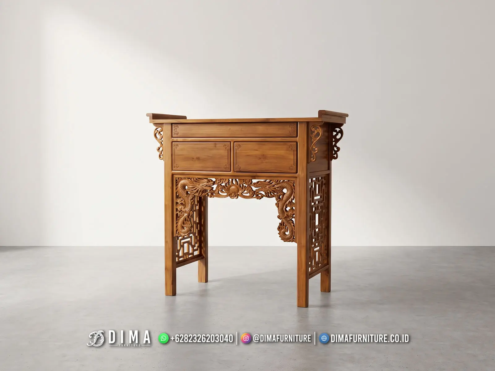 Meja Altar Jati Natural Motif Naga 375TTJ Meja Altar Jati Natural Motif Naga 375TTJ